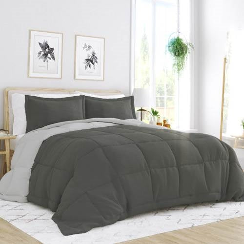 Bedroom > Comforters And Sets - Twin/Twin XL 2-Piece Microfiber Reversible Comforter Set Grey / Light Grey