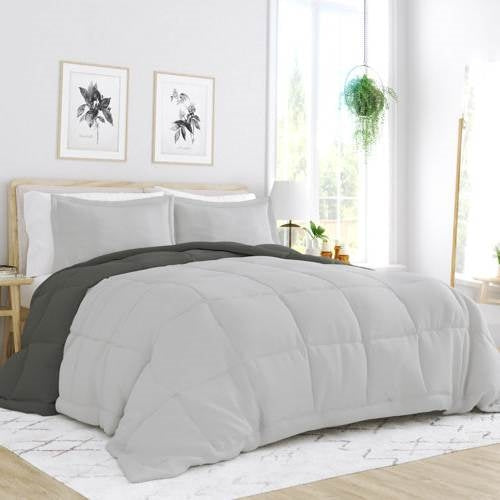Bedroom > Comforters And Sets - Full/Queen 3-Piece Microfiber Reversible Comforter Set In Grey / Light Grey