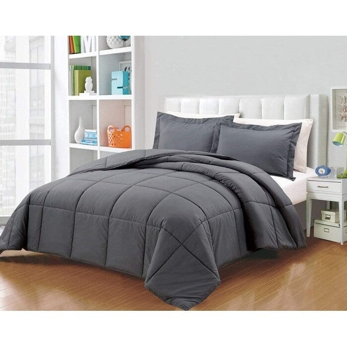 Bedroom > Comforters And Sets - Queen Size Reversible Microfiber Down Alternative Comforter Set In Grey