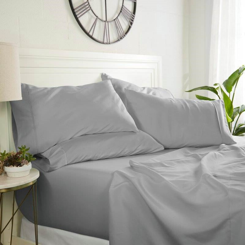 Bedroom > Sheets And Sheet Sets - Twin Size 4 Piece Grey Wrinkle Resistant Microfiber Polyester Sheet Set