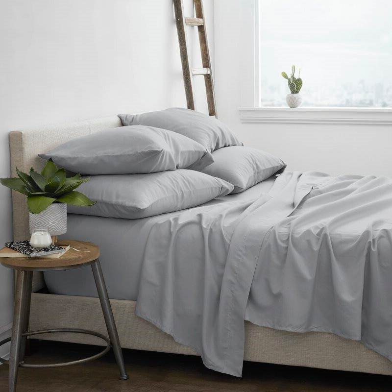 Bedroom > Sheets And Sheet Sets - Twin Size 4 Piece Grey Wrinkle Resistant Microfiber Polyester Sheet Set