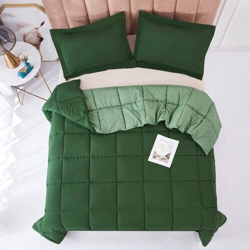 Bedroom > Comforters And Sets - Twin/Twin XL Traditional Microfiber Reversible 3 Piece Comforter Set In Green