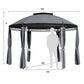 Outdoor > Gazebos & Canopies - Circular Dome Hexagon Gazebo Canopy With Polyester Privacy Curtain In Grey