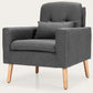 Living Room > Accent Chairs - Mid-Century Modern Living Room Accent Chair With Pillow In Grey Linen