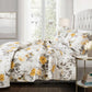 Bedroom > Quilts & Blankets - King Size 3 Piece White Yellow Grey Reversible Floral Birds Cotton Quilt Set