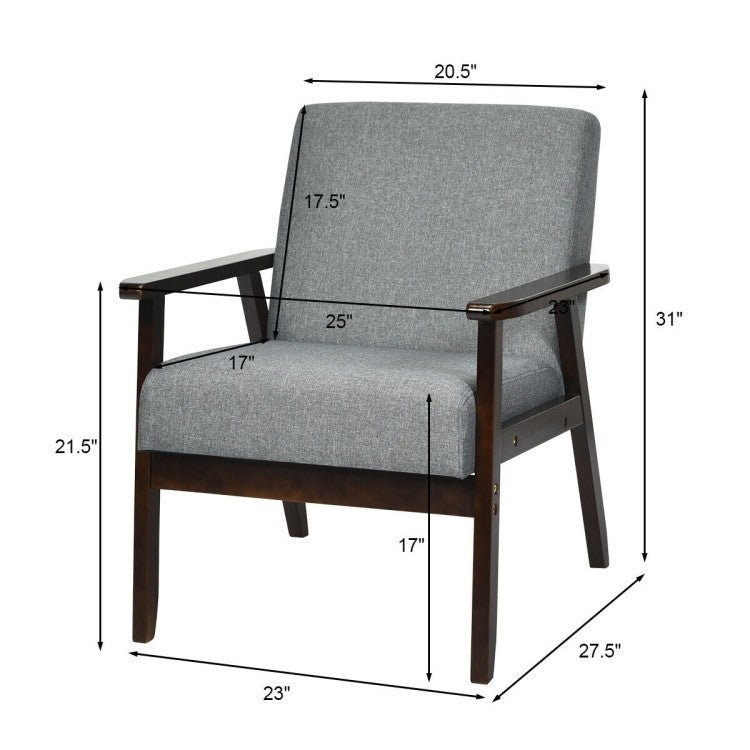 Living Room > Accent Chairs - Retro Modern Classic Grey Linen Wide Accent Chair With Espresso Wood Frame