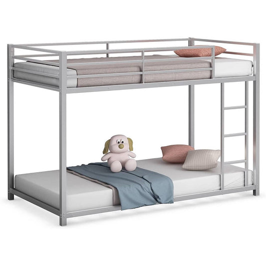 Bedroom > Bed Frames > Bunk Beds - Twin Over Twin Low Profile Modern Bunk Bed In Silver Metal Finish