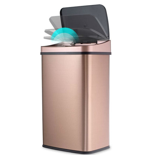 Kitchen > Trash Cans & Recycle Bins - Gold 13-Gallon Stainless Steel Kitchen Trash Can With Motion Sensor Lid