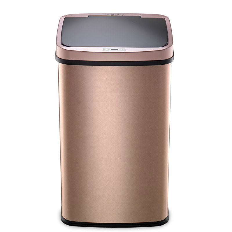 Kitchen > Trash Cans & Recycle Bins - Gold 13-Gallon Stainless Steel Kitchen Trash Can With Motion Sensor Lid
