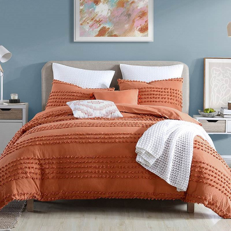 Bedroom > Comforters And Sets - Full/Queen 5-Piece 100-Percent Cotton Clip Dot Comforter Set In Brick Orange