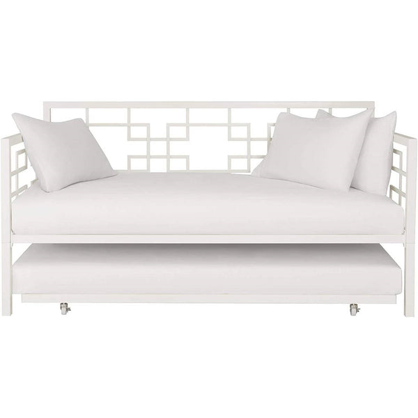 Bedroom > Bed Frames > Daybeds - Contemporary White Metal Daybed Frame With Twin Pull-Out Trundle Bed