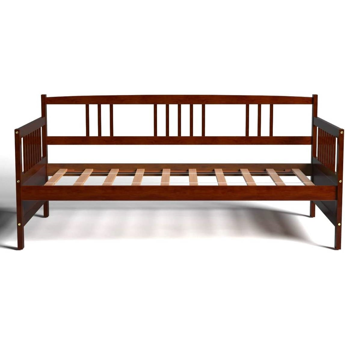 Bedroom > Bed Frames > Daybeds - Twin Size 2-in-1 Wood Daybed Frame Sofa Bed In Brown Cherry Finish