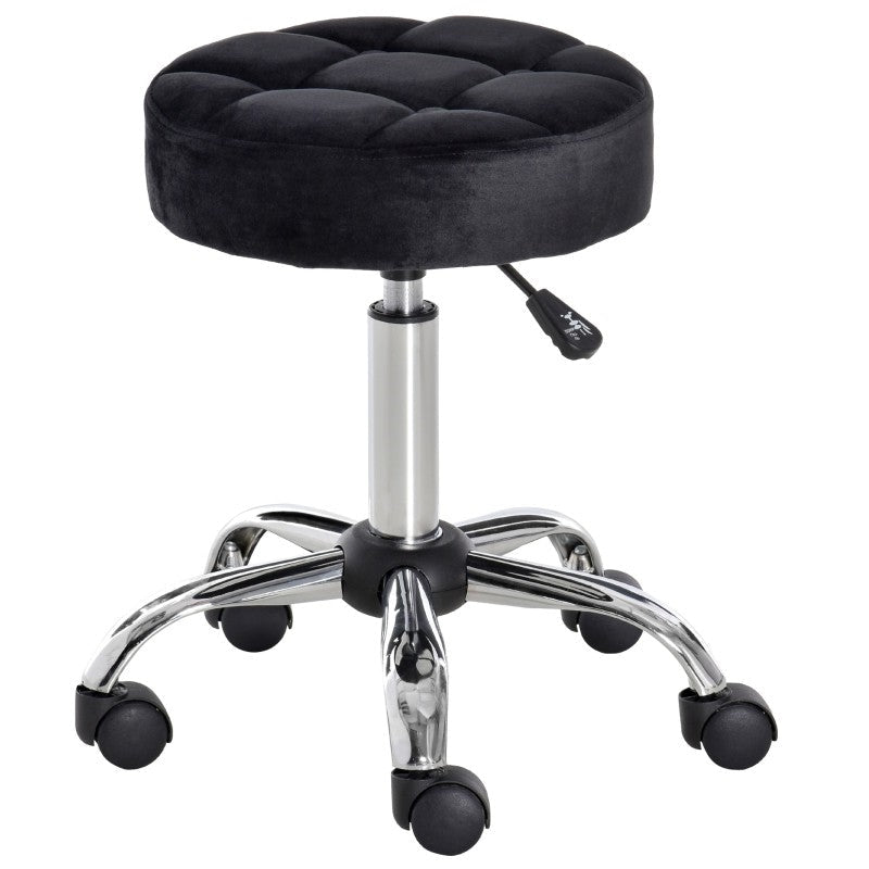 Accents > Massage Tables - Black Button Tufted Adjustable Rolling Massage Swivel Salon Stool