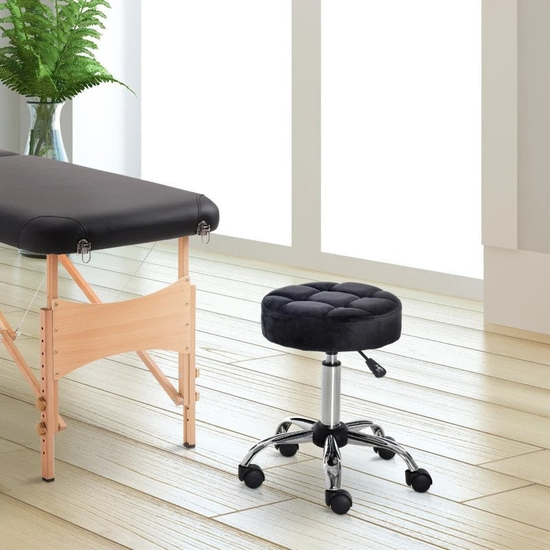 Accents > Massage Tables - Black Button Tufted Adjustable Rolling Massage Swivel Salon Stool