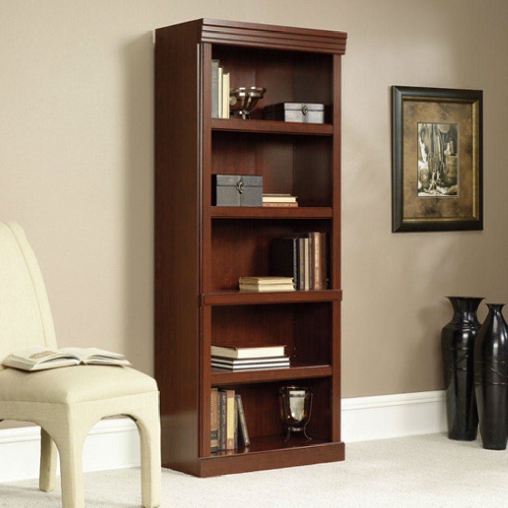 Living Room > Bookcases - 71-inch High 5-Shelf Wooden Bookcase In Cherry Finish