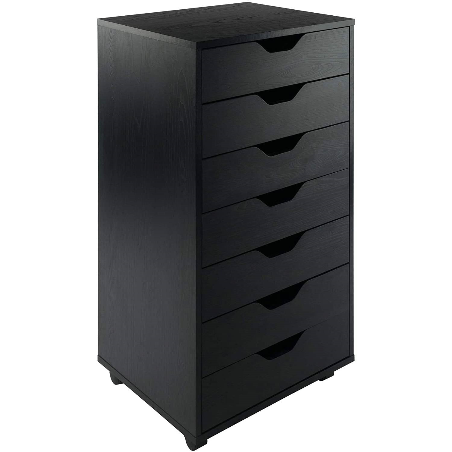 Bedroom > Nightstand And Dressers - Modern Scandinavian Style 7-Drawer Storage Cabinet Chest In Black Finish