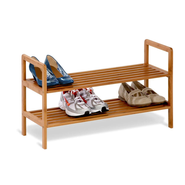 Accents > Shoe Racks - 2-Tier Bamboo Shoe Shelf Rack - Holds 6 To 8 Pairs Of Shoes