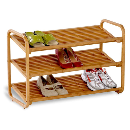 Accents > Shoe Racks - 3-Tier Bamboo Shoe Rack Shelf  - Holds 9-12 Pairs Of Shoes