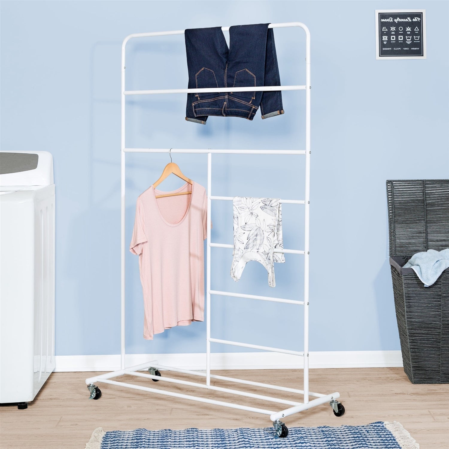 Eco-Friendly > Laundry - White Rolling Multi Use Laundry Clothes Drying Rack