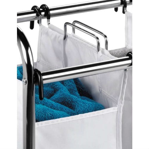 Bathroom > Laundry Hampers - Heavy Duty Commercial Grade Laundry Sorter Hamper Cart In White Chrome