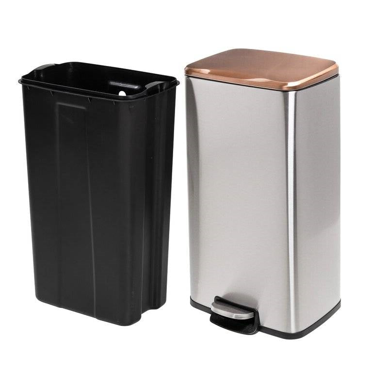 Kitchen > Trash Cans & Recycle Bins - Set Of 2 Stainless Steel Gold Bronze Copper Top Step On Trash Can