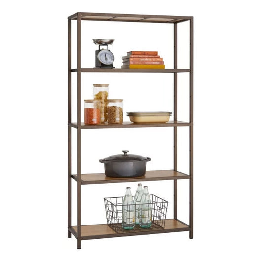 Accents > Shelving Units - Heavy Duty 5-Shelf Steel Frame Shelving Unit With Bamboo Shelves