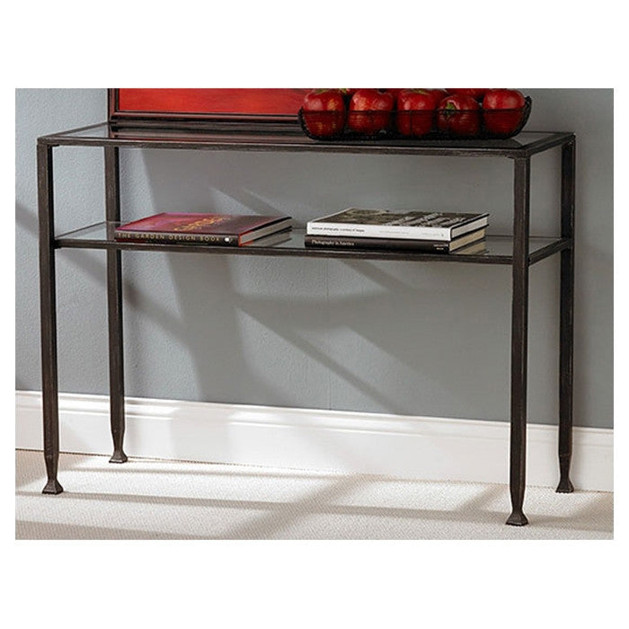 Living Room > Console & Sofa Tables - Metal Glass Top Sofa Table Occasional Console Table With Shelf
