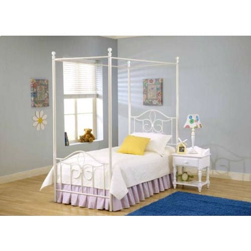 Bedroom > Bed Frames > Canopy Beds - Twin Size Metal Canopy Bed In Off White - Great For Kids