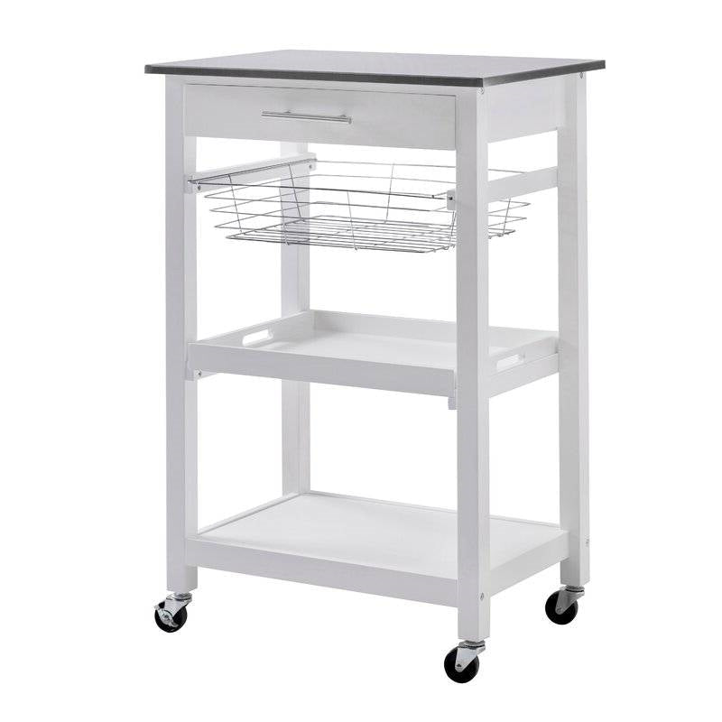 Kitchen > Kitchen Carts - White Stainless Steel Top Kitchen Cart With Drawer And Storage Shelves