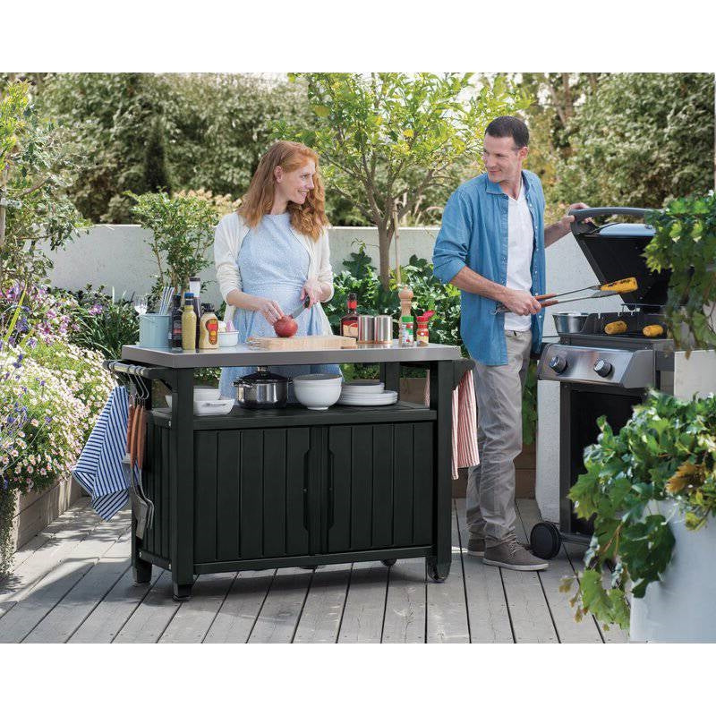 Outdoor > Outdoor Furniture > Patio Tables - Outdoor Grill Party Bar Serving Cart With Storage In Graphite Grey