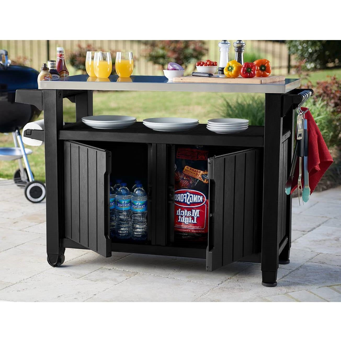 Outdoor > Outdoor Furniture > Patio Tables - Outdoor Grill Party Bar Serving Cart With Storage In Graphite Grey