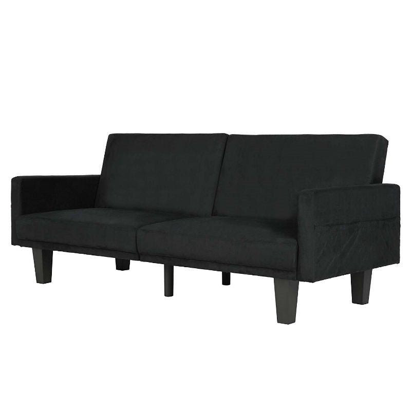 Living Room > Sofas - Modern Black Microfiber Upholstered Sofa Bed With Classic Wood Feet