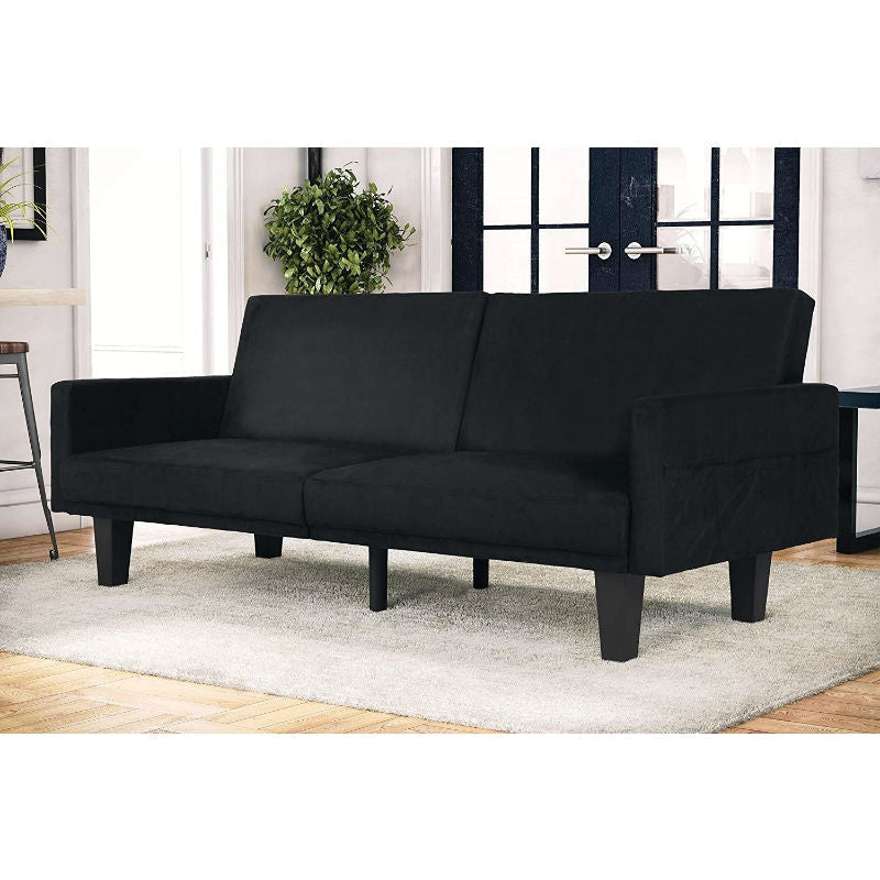Living Room > Sofas - Modern Black Microfiber Upholstered Sofa Bed With Classic Wood Feet