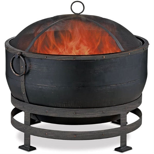 Outdoor > Outdoor Decor > Fire Pits - Heavy Duty Steel Cauldron Wood Burning Fire Pit With Spark Screen And Stand