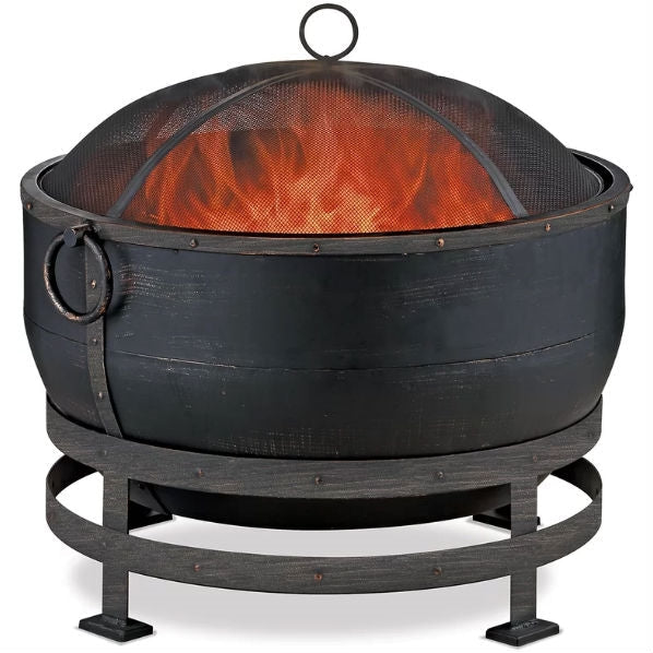 Outdoor > Outdoor Decor > Fire Pits - Heavy Duty Steel Cauldron Wood Burning Fire Pit With Spark Screen And Stand