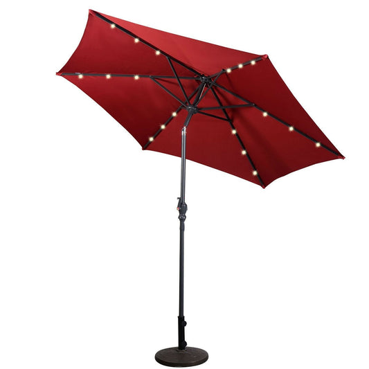 Outdoor > Outdoor Furniture > Patio Umbrella - Burgundy 9-Ft Patio Umbrella With Steel Pole Crank Tilt And Solar LED Lights