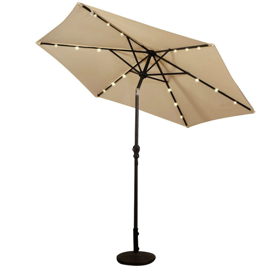 Outdoor > Outdoor Furniture > Patio Umbrella - Beige 9-Ft Patio Umbrella With Steel Pole Crank Tilt And Solar LED Lights