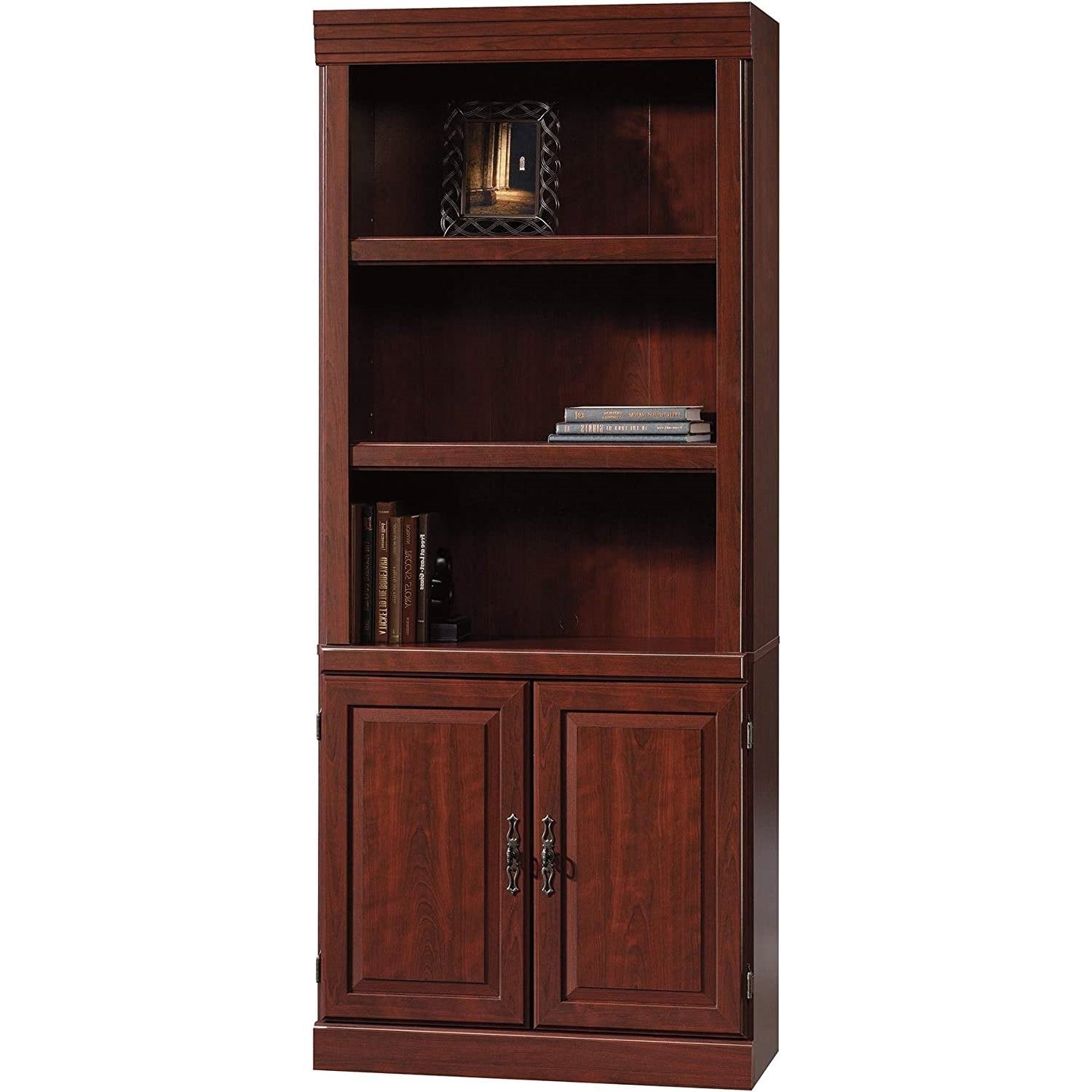 Living Room > Bookcases - 71-inch High 3-Shelf Wooden Bookcase With Storage Drawer In Cherry Finish