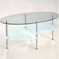 Living Room > Coffee Tables - Modern Oval Glass Coffee Table With Chrome Metal Legs