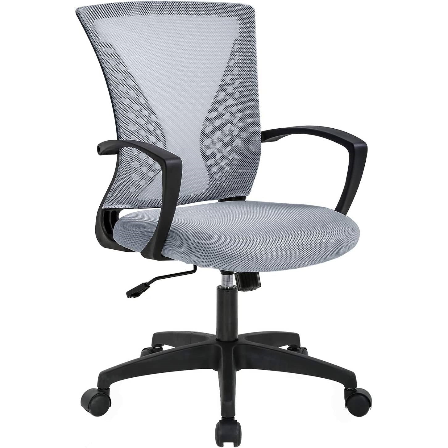Office > Office Chairs - Gray Modern Mid-Back Ergonomic Mesh Office Desk Chair With Armrest On Wheels
