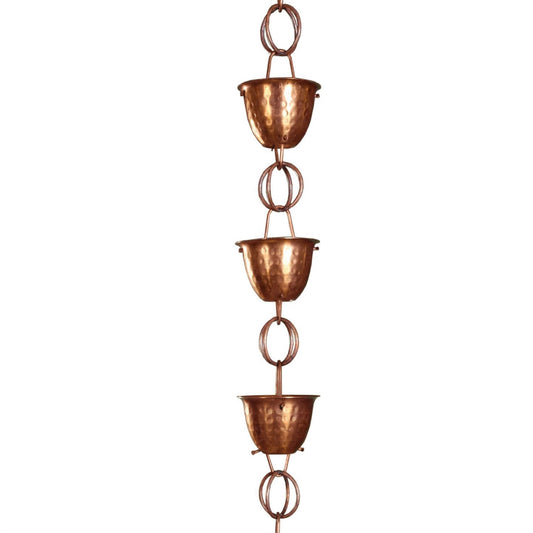 Outdoor > Gardening > Rain Chains - Hammered Copper Cups 8.5-Feet Rain Chain Rain Gutter Downspout Alternative
