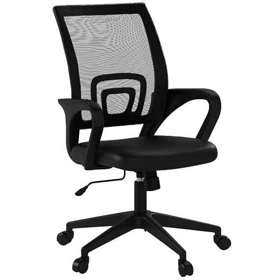 Office > Office Chairs - Black Modern Mid-Back Ergonomic Mesh Office Desk Chair With Armrest On Wheels