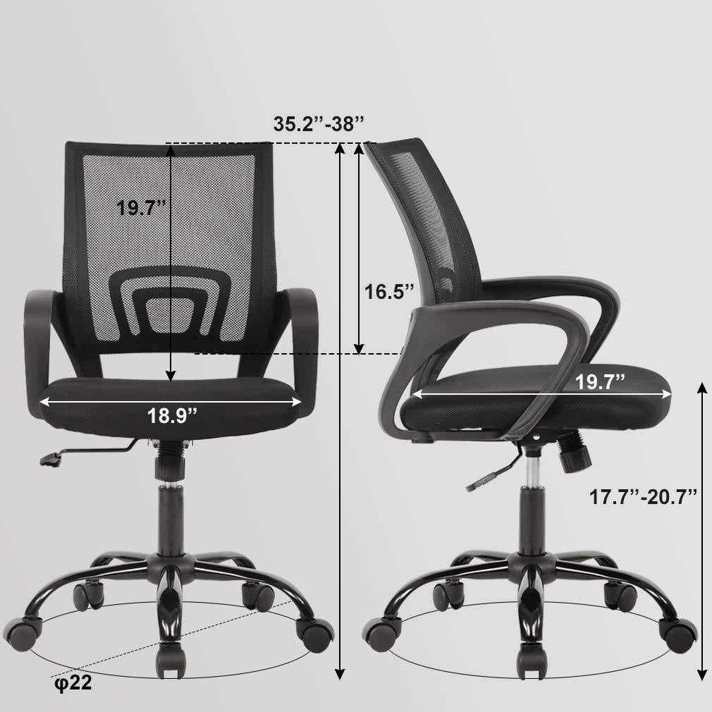Office > Office Chairs - Black Modern Mid-Back Ergonomic Mesh Office Desk Chair With Armrest On Wheels