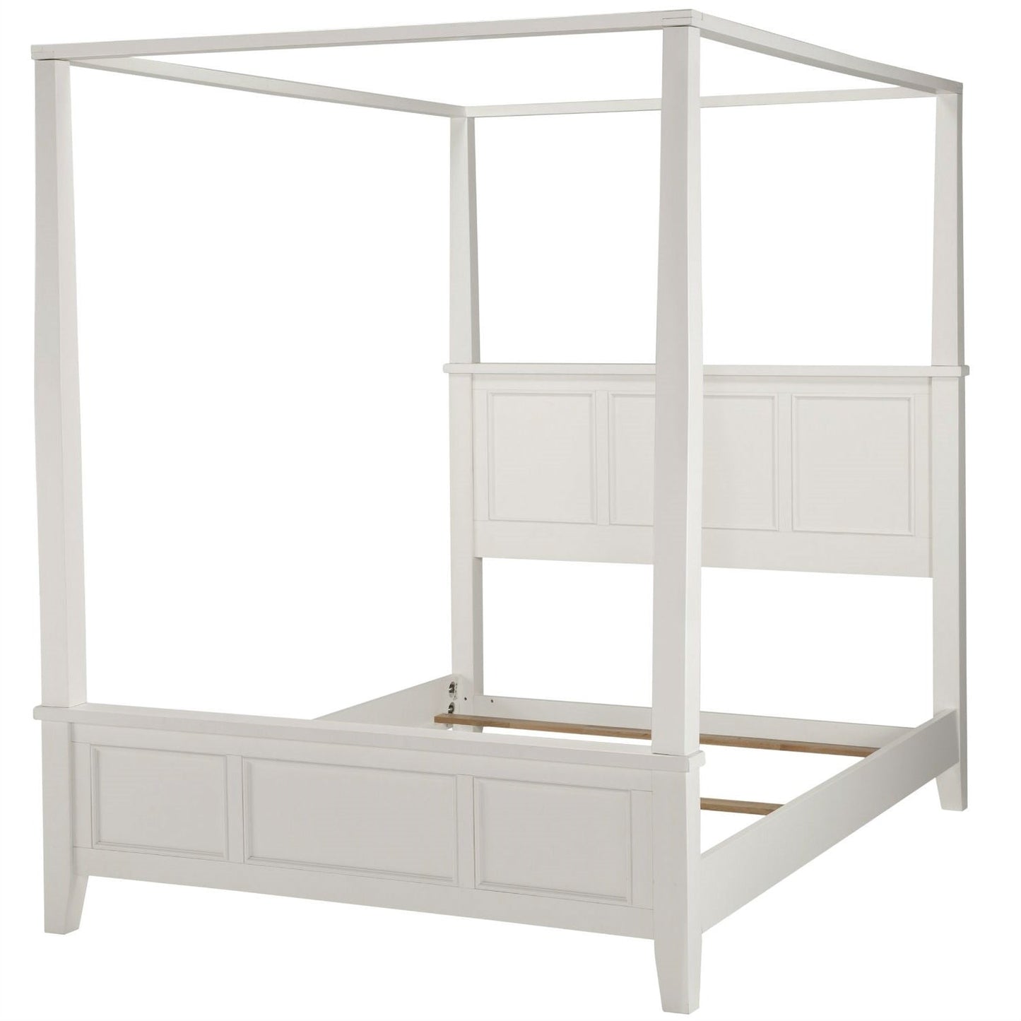Bedroom > Bed Frames > Canopy Beds - Queen Size Canopy Bed In Contemporary White Wood Finish