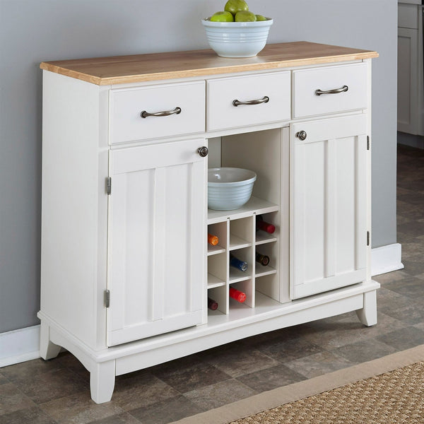 Dining > Sideboards & Buffets - Natural Wood Top Kitchen Island Sideboard Cabinet Wine Rack In White