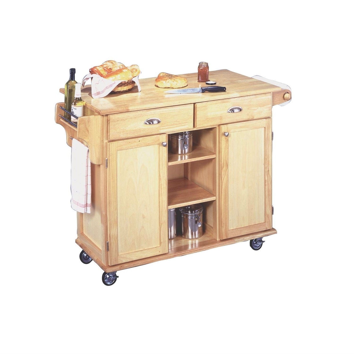 Kitchen > Kitchen Carts - Natural Wood Finish Kitchen Island Cart With Locking Casters