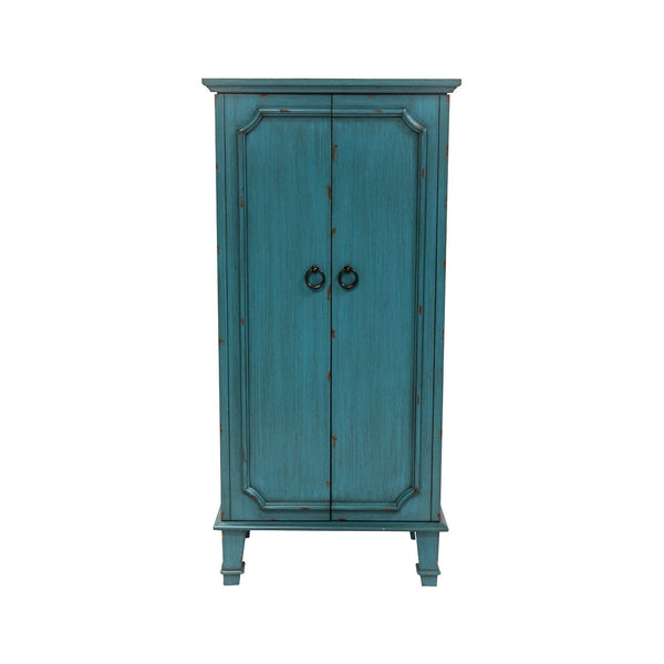 Bedroom > Wardrobe & Armoire - Vintage Turquoise Hand Painted Jewelry Armoire With Antique Drawer Pulls