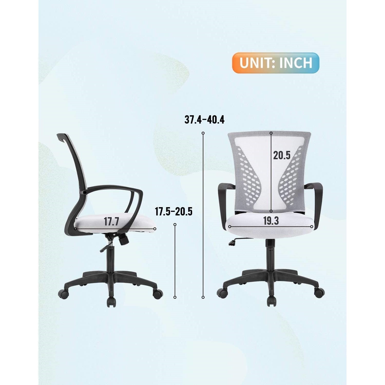 Office > Office Chairs - White Modern Mid-Back Office Desk Chair Ergonomic Mesh With Armrest On Wheels