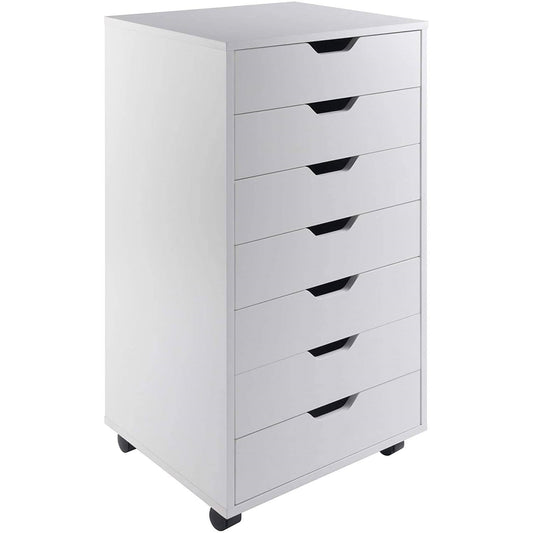 Bedroom > Nightstand And Dressers - Modern Scandinavian Style 7-Drawer Storage Cabinet Chest In White Finish