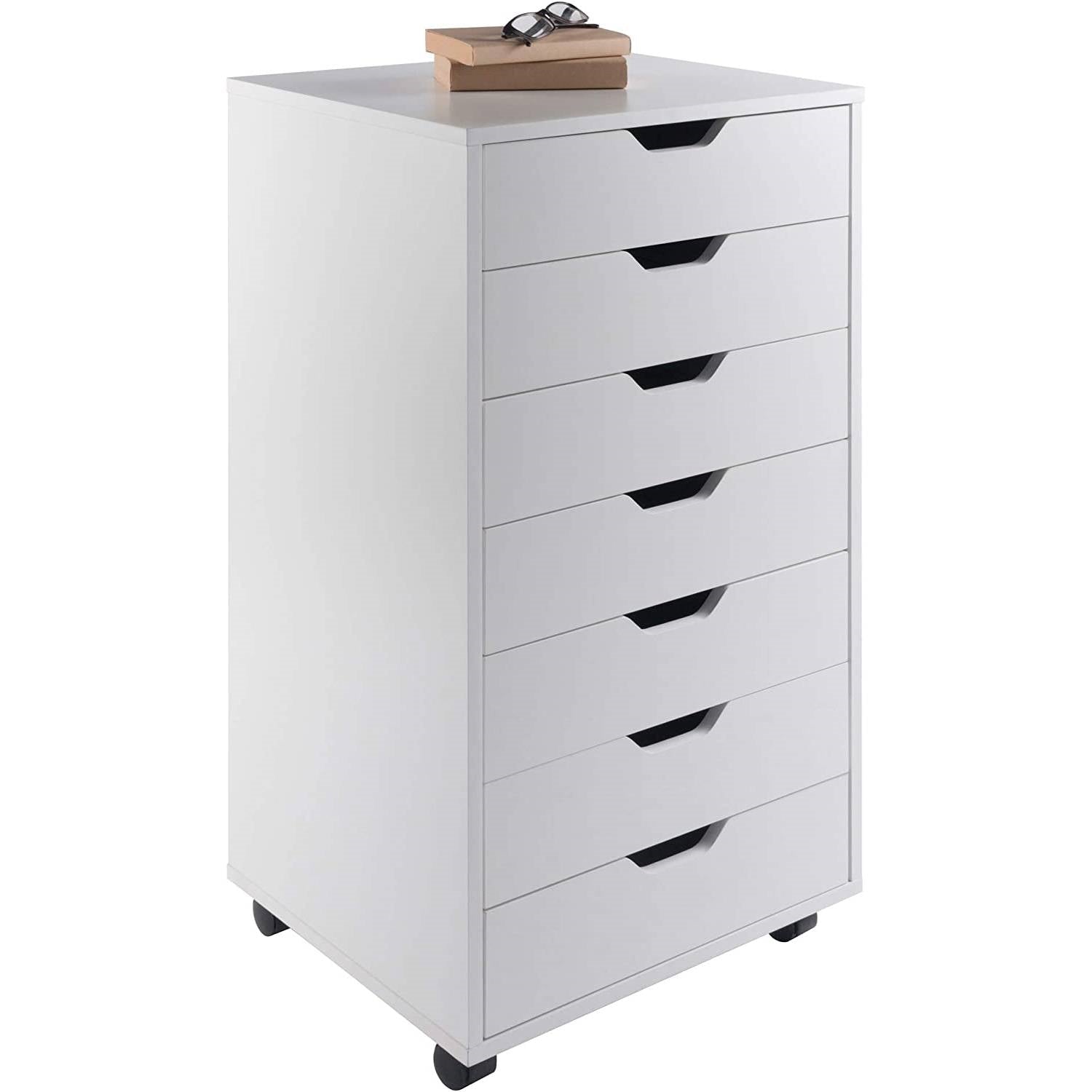 Bedroom > Nightstand And Dressers - Modern Scandinavian Style 7-Drawer Storage Cabinet Chest In White Finish